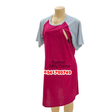 Load image into Gallery viewer, Wholesale - Breastfeeding Night Gown / Nighty With Front Opening (Red With Grey) - Kyemen Baby Online