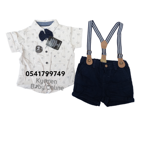 Baby Boy Top With Bowtie And Shorts With Suspenders (Mayoral)Brown - Kyemen Baby Online