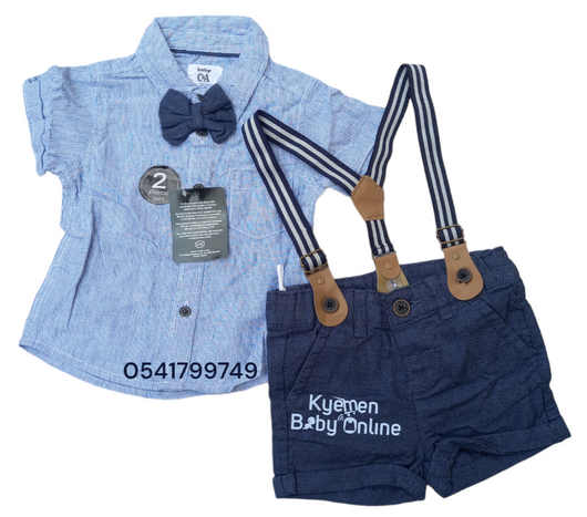 Baby Boy Top With Bowtie And Shorts With Suspenders (Mayoral) Blue Black - Kyemen Baby Online