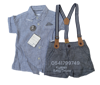Baby Boy Top With Bowtie And Shorts With Suspenders (Mayoral)Grey - Kyemen Baby Online