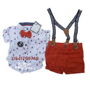 Baby Boy Top With Bowtie And Shorts With Suspenders (Mayoral) Peach - Kyemen Baby Online