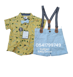 Baby Boy Top With Bowtie And Shorts With Suspenders (Mayoral) Yellow - Kyemen Baby Online
