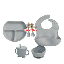 Load image into Gallery viewer, Silicone Baby Bib With Bowl, Cup And Cutlery (Dr. Annie) - Kyemen Baby Online
