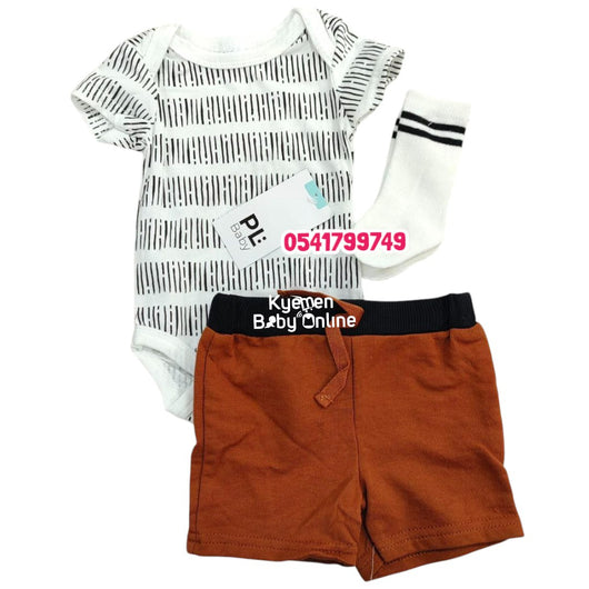 Baby Boy Bodysuit With Shorts And Socks( PL Baby) White