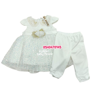 Baby Girl Dress With Pants (DK House) White