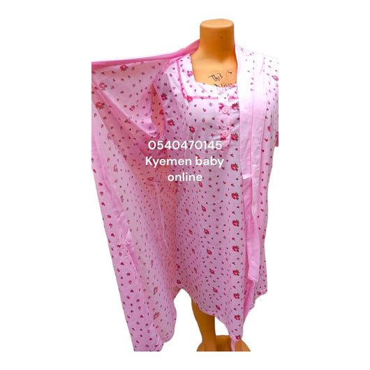 Breastfeeding Night Gown with coat/ Pink with Green Flower(Yimiasha) - Kyemen Baby Online