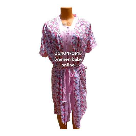 Breastfeeding Night Gown With Coat Plain Pink(Yimiasha greenleaf) - Kyemen Baby Online