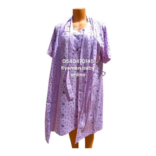 Breastfeeding Night Gown with coat/ Purple with Green Flowers(Yimiasha) - Kyemen Baby Online