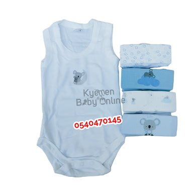 Baby Body Suit / Vest / Singlet Happy Time Blue Set Sleeveless (5pcs) Male - Kyemen Baby Online