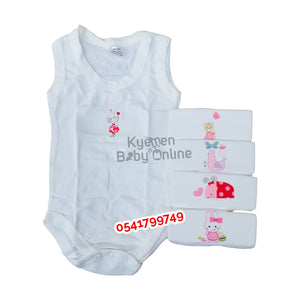 Baby Body Suit / Vest / Singlet Happy Time White Set Sleeveless (5pcs) Female - Kyemen Baby Online