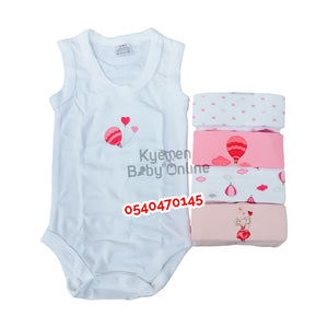 Baby Body Suit Happy Time Pink Set Sleeveless (5pcs) Female - Kyemen Baby Online