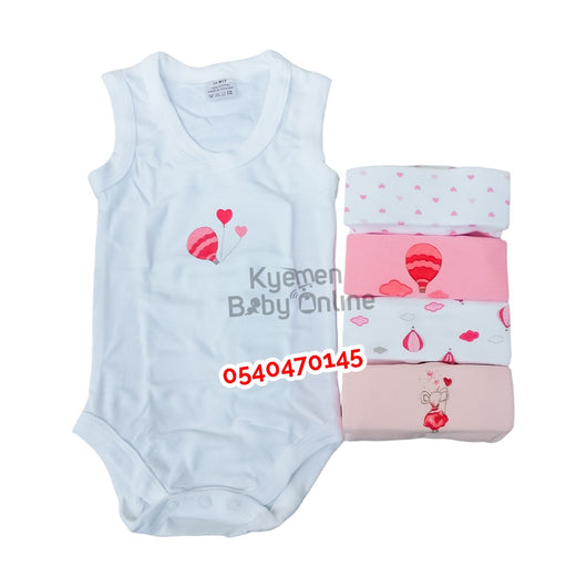 Baby Body Suit Happy Time Pink Set Sleeveless (5pcs) Female - Kyemen Baby Online