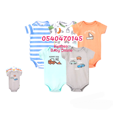 Baby Boy Body Suit (Daddy's Little Buddy, 5pcs) Fun Transportation - Kyemen Baby Online