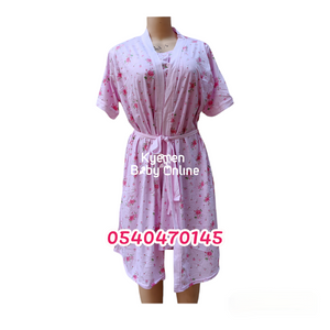 Breastfeeding Night Gown With Coat  Green Flowers   (Yimiasha) PINK - Kyemen Baby Online