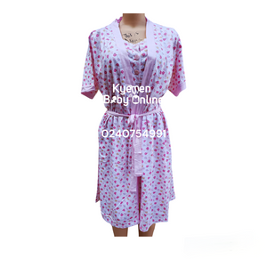 Breastfeeding Night Gown With Coat Multicolored flowers (Yimiasha) Pink - Kyemen Baby Online