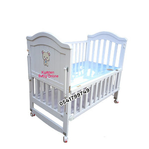 Baby Cot (White Wooden) 611 Baby Bed/Baby Crib - Kyemen Baby Online
