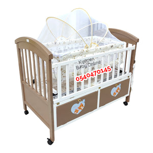 2 In 1 Baby Wooden Cot 619 Baby Bed / Baby Crib [Showroom Display]