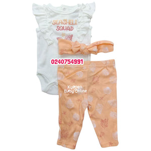 Baby Girl Bodysuit With Pants And Headband (Monkey Bars) Peach