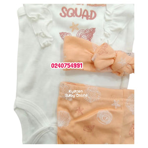 Baby Girl Bodysuit With Pants And Headband (Monkey Bars) Peach