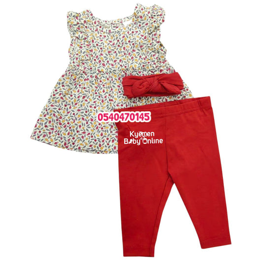 Baby Girl Top with Pants and Headband( Starting Out) Red