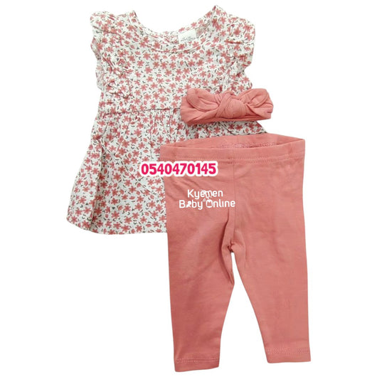 Baby Girl Top With Pant And Head Band (Starting Out) Pink