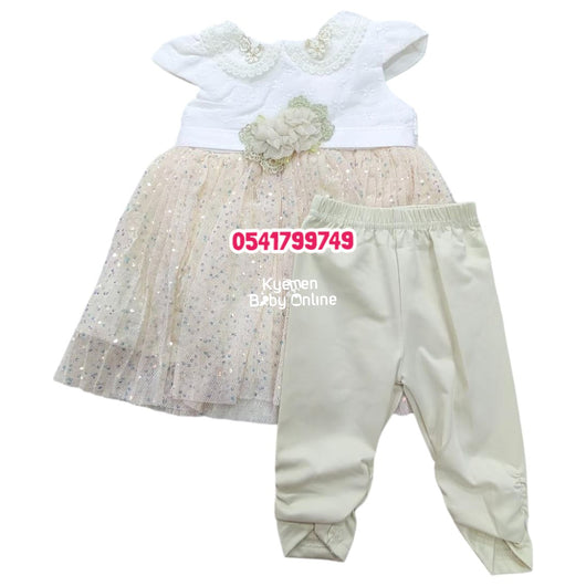 Baby Girl Dress With Pants (DK House) Cream