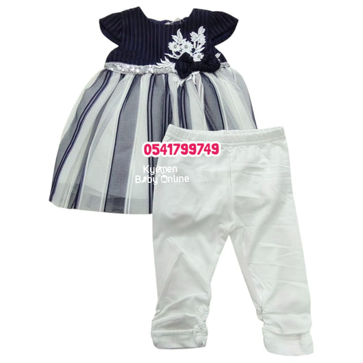 Baby Girl Dress With Pant (D.K House) Blueblack and White