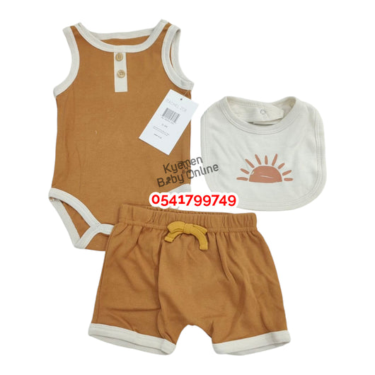 Baby Bodysuit With Pant and Bib Unisex (Rachel Zoe) Brown