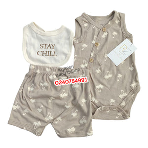 Baby Bodysuit With Pant and Bib Unisex(Rachel Zoe) Stay Chill