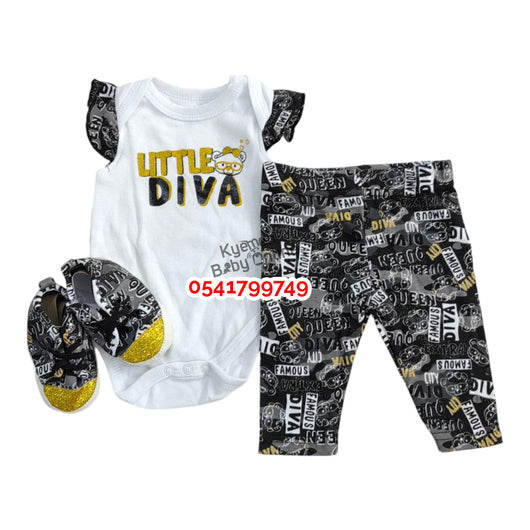 Baby Girl Bodysuit With Pants And Shoe (Eplay) Little Diva