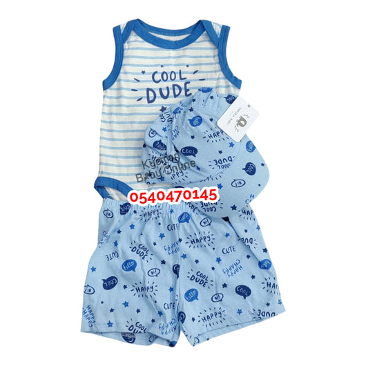 Baby Boy Bodysuit With Shorts And Cap (Emporia Baby) Cool Dude