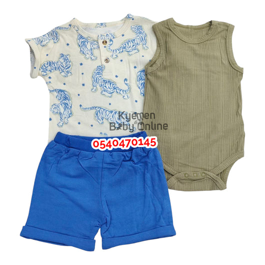 Baby Boy T-Shirt & Sleeveless Bodysuit With Shorts (Cute Koala) Cream