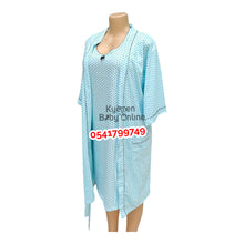 Load image into Gallery viewer, Breastfeeding Night Gown / Nighty With Coat (Polka Dot) Blue - Kyemen Baby Online
