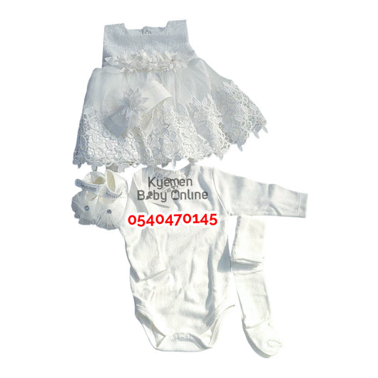 Baby Girl Christening Dress (0-6 Months) All White Petite Ponpon New