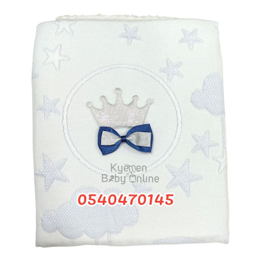 Baby Shawl / Blanket With Crown (Leylek) White - Kyemen Baby Online