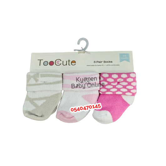 Baby Socks 3 Pairs (Too Cute) 0-6 Months - Kyemen Baby Online