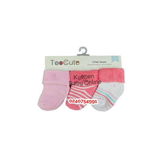 Baby Socks 3 Pairs (Too Cute) 0-6 Months