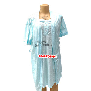 Breastfeeding Night Gown Buttons With Coat Blue (Tiny Dots) Yimiasha