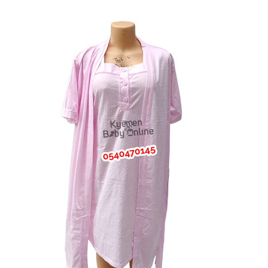 Breastfeeding Night Gown Buttons With Coat Pink (Tiny Dots) Yimiasha