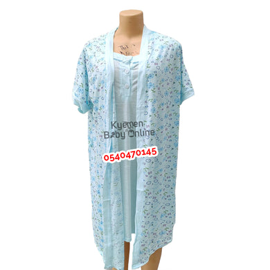 Breastfeeding Night Gown Buttons With Coat (Blue Flowers) Yimiasha - Kyemen Baby Online
