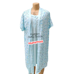 Breastfeeding Night Gown Buttons With Coat (Blue Flowers) Yimiasha - Kyemen Baby Online