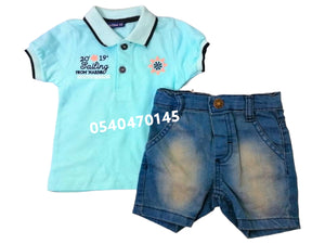 Baby Boy Lacoste Top and Jeans Shorts (Mio Dino) - Kyemen Baby Online