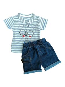 Baby Boy Lacoste Top with Jeans Shorts ( Mini Elmex) - Kyemen Baby Online