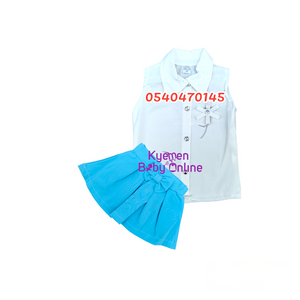 Baumwolle Baby Girl Dress( Top and Brooch Skirt) Sea Blue - Kyemen Baby Online
