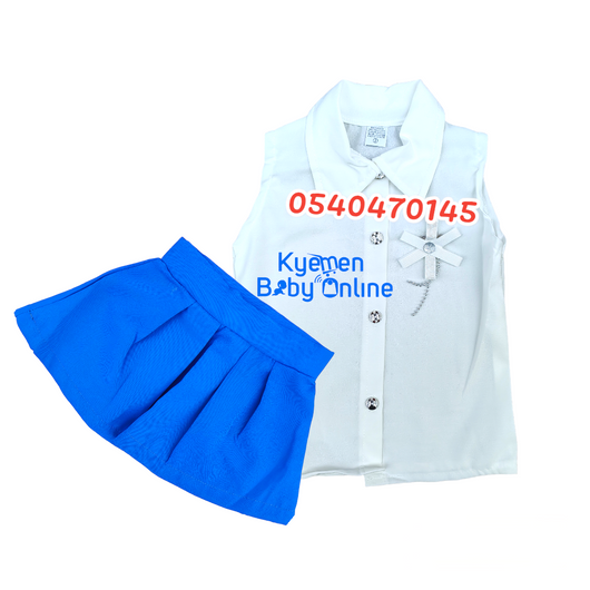 Baumwolle Baby Girl Dress( Top and Brooch Skirt) Royal Blue - Kyemen Baby Online