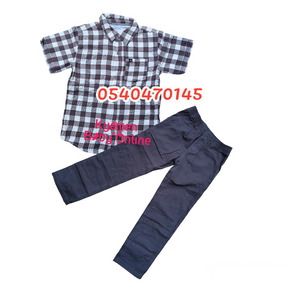 Baby Boy  Short Sleeve Shirt  with Trousers (Calvin Klein) Coffee - Kyemen Baby Online