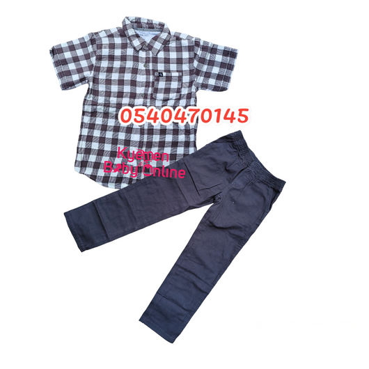 Baby Boy  Short Sleeve Shirt  with Trousers (Calvin Klein) Coffee - Kyemen Baby Online