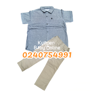 Baby Boy  Short Sleeve Shirt  with Trousers (Calvin Klein) Gray. - Kyemen Baby Online