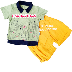 Necix's Baby Boy Dress (Top and Down) Green and Yellow - Kyemen Baby Online