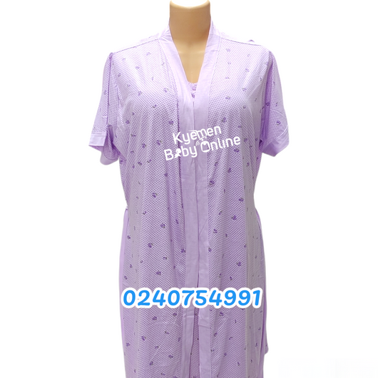 Breastfeeding Night Gown Plain Floral With Coat Purple (Yimiasha)